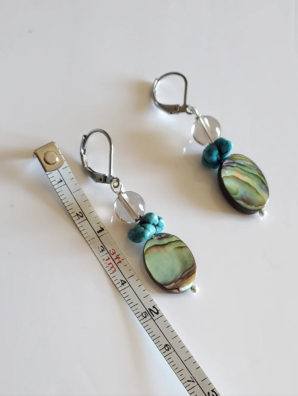 Turquoise & Abalone Drop Earrings - Picture 4 of 5